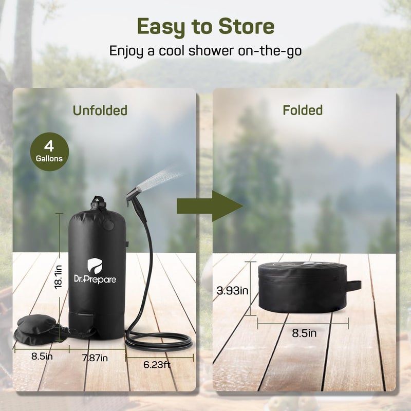 Dr. Prepare Portable Shower for Camping, 4/5 Gallons Camping Shower Bag, Portable Outdoor Shower with Pump for Hiking, Climbing, Pet Cleaning, Car Washing, Beach & Emergency - Image 5